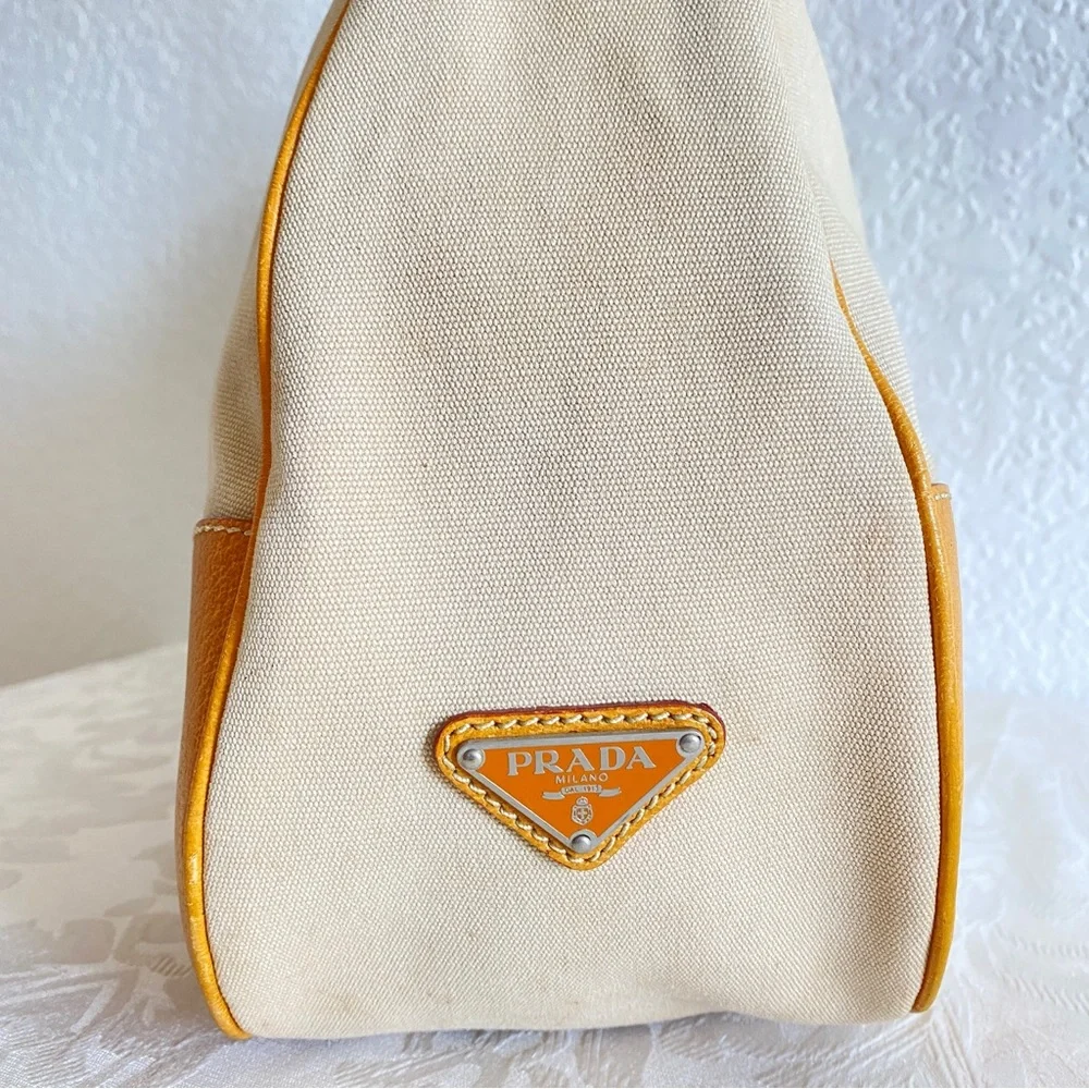 Prada khaki canvas leather hobo bag